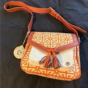 Spartina 449 Orange and Cream Geometric Crossbody with Tassels